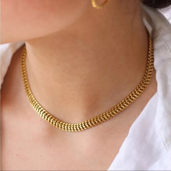 Re-stocked❗️new 18k Gold Plated Chunky Woven Chain Choker Necklace - Picture 1 of 9